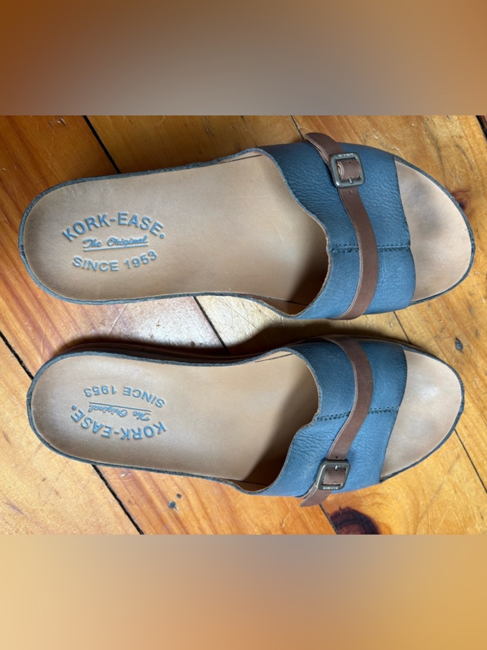 Kork-Ease Women’s Blue and Tan Leather Sandals